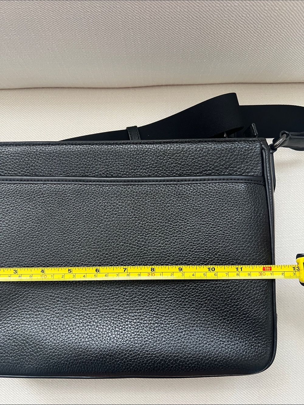 Coach Black Pebbled Leather Messenger Bag with Scarf Tie - Picture 7 of 8